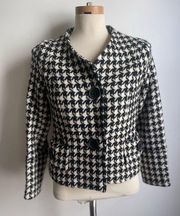 Magaschoni Wool Y2k Houndstooth Black & White Blazer Jacket Buttons Lined Small