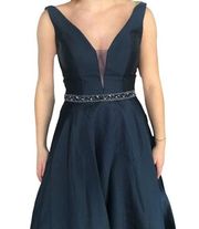 Navy Blue Prom Dress V-Neck Jeweled Belt Corset Size 4