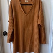 Entro Ribbed Cinnamon V-neck Long Sleeve Tee