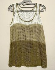 tommy bahama swim cover neutral color block open knit cotton netting tank top