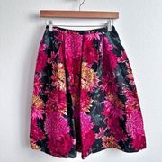 TALBOTS | Large Peony Dahlia Blooms Box Pleated Skirt Silk Black Floral | Size 2