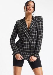 ASOS DESIGN jersey double breasted dad blazer in grid check