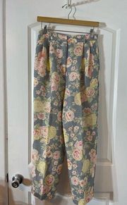 Y2k Vintage Talbots Floral Linen Blend Pleated Trousers Pants, Size 10P/28P
