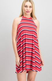 4th Of July Red White & Blue Ribbed Halter Dress 