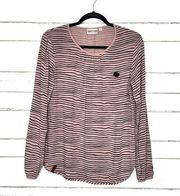 Naketano Long Sleeve Blouse Pink Black Wavy Stripe Top Size Large