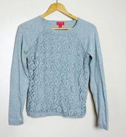 SALE! Gray  Crochet Front Crewneck Sweater Size M EUC