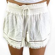 SAGE THE LABEL White Drawstring Eyelet Fringe Pull On Casual Shorts