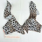 MinkPink Safari Animal Print Flounce Ruffle Bikini Top Women's Size Small S