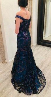 Navy Blue Sequin Prom Dress