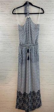 Tory Burch Printed Wide Leg Halter Silk Jumpsuit Size S