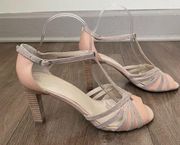 Seychelles Pale Pink Silver Sparkly Peep Toe Strappy Heels Sandals ~ Size 9