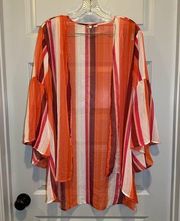 Cato Orange Multi Striped Semi Sheer Open Front Kimono size M