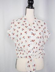 NWT kate spade Cherry toss tie-front top, French cream, all cotton