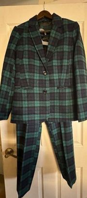 Chadwick’s of Boston Green and Blue Wool Blend Blazer and pants suit set size 6