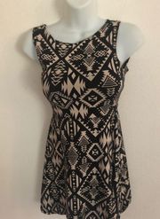 Victoria’s Secret VS Pink Tribal Skater Dress Sz S Black/Tan Cutout Back Summer