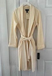 Lauren Ralph Lauren Cream Vanilla Luxury Embrodiered Crest Pocket NWT Robe Small