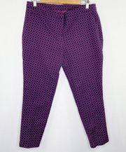 Kenar Navy Blue Pink Printed Cropped Stretch Slim Leg Pants Women's Size 10