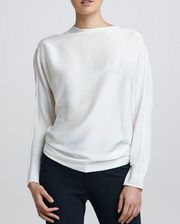 Armani Collezioni Dolman Sleeve Stretch Silk Satin Draped Blouse in Ivory