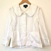 NEW NWT ELLEN TRACY BLOOMINGDALES White Eyelet 3/4 Sleeve Cotton Blazer Jacket 6