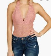 NWOT Ambiance Sleeveless Lace Bodysuit Rose Mauve Size L