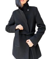 BABATON Women's The Connor Coat Short Virgin Wool Cashmere Coat Black Belted M