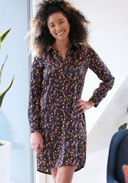 Sarah Donofrio Sam Shirtdress 100% Silk Long Sleeve Buttons Down Dress