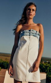 Denim Mini Dress Sleeveless White Blue