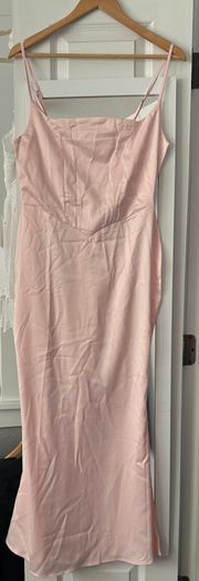 light pink satin maxi dress