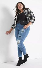 LANE BRYANT Signature Fit Boyfriend Jean - Plaid Backed Destruction NWT SIZE 28