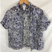 Sigrid Olsen  Linen Floral Button Down Short Sleeve Shirt Size Small