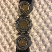 VTG Brighton Museum Black Leather Belt Coins Medallions Ornate Sz. M 1995 Fall