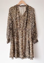 Beige Patterned Chiffon Dress