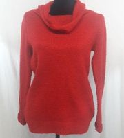 Red Cowl Neck Acrylic Knit Sweater Turtleneck Top