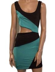 Fredericks Of Hollywood Vintage 80s Color Block Cut Out BodyCon Mini Dress S