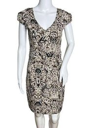 Marc New York Dress Womens 4 Purple Cream Baroque Pattern Sheath Career Party