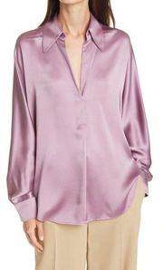 Vince Silk Shaped Collar Popover Blouse Top Vervain Purple Lilac Size XS NEW
