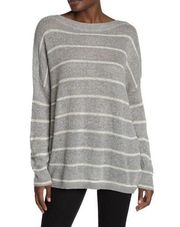 Allsaints Misty Crewneck Striped Pullover Sweater In Light Gray/Chalk White