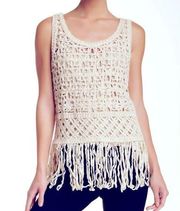 Endless rosé beautiful crochet white top with fringe hem!