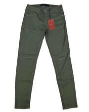 Just USA - Destroyed Ankle Length Skinny Jeans in Moss Green