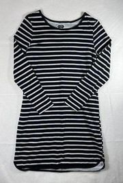 Mud Pie Dress Black White Striped Jersey Knit Long Sleeves Shift SMALL