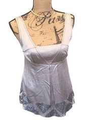 BEBE Silk tank top Sleeveless Blouse Ice Silver Gray Sequins women's Size S