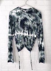 Young Fabulous & Broke Green Tie Dye Long Sleeve Ruched Cropped Top Size M