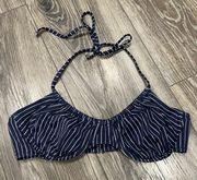 blue and white patterned bikini top