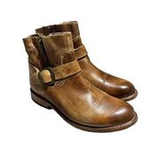 Bed Stu Becca Buckle Boots Tan Rustic Leather Ankle Booties Women's Size 6.5
