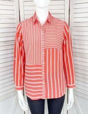 Charter Club Multi Stripe Pattern Block Button Front Blouse   Coral White SP