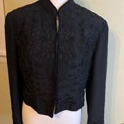 Peter Nygard beaded floral black silk bolero cropped suit jacket