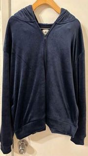 Amazon Velour Long Sleeve Full Zip Hooded Jacket Navy Blue Size XL NWT