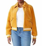 Samantha Sipos Mango Yellow Shearling Teddy Bomber Jacket Size Large