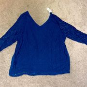 NWT teal Lane Bryant laced front & lace sleeves /stretchy back top size‎ 22