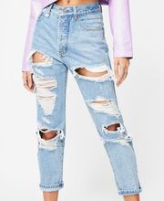 Lioness Distressed Ripped High Rise Jeans XS